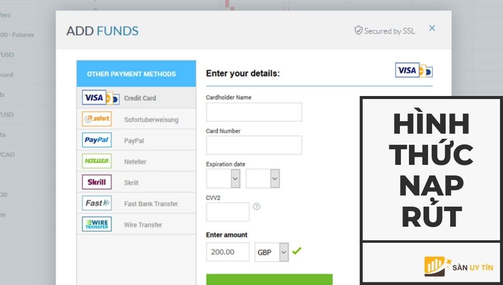 Hình thức nạp rút tại Markets.com