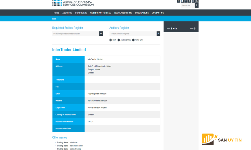 Pháp lý của sàn Intertrader