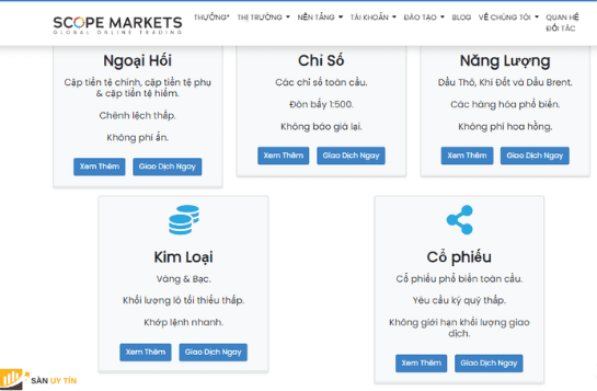 Danh mục đầu tư tại sàn Scope Markets đủ loại tài sản giao dịch