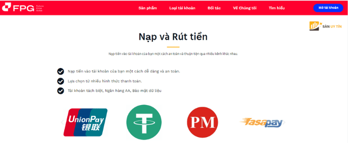 Hình thức thanh toán tại sàn FPG không có điểm gì nổi bật