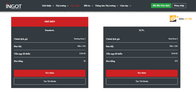 Ingot đang cung cấp 2 loại tài khoản chính