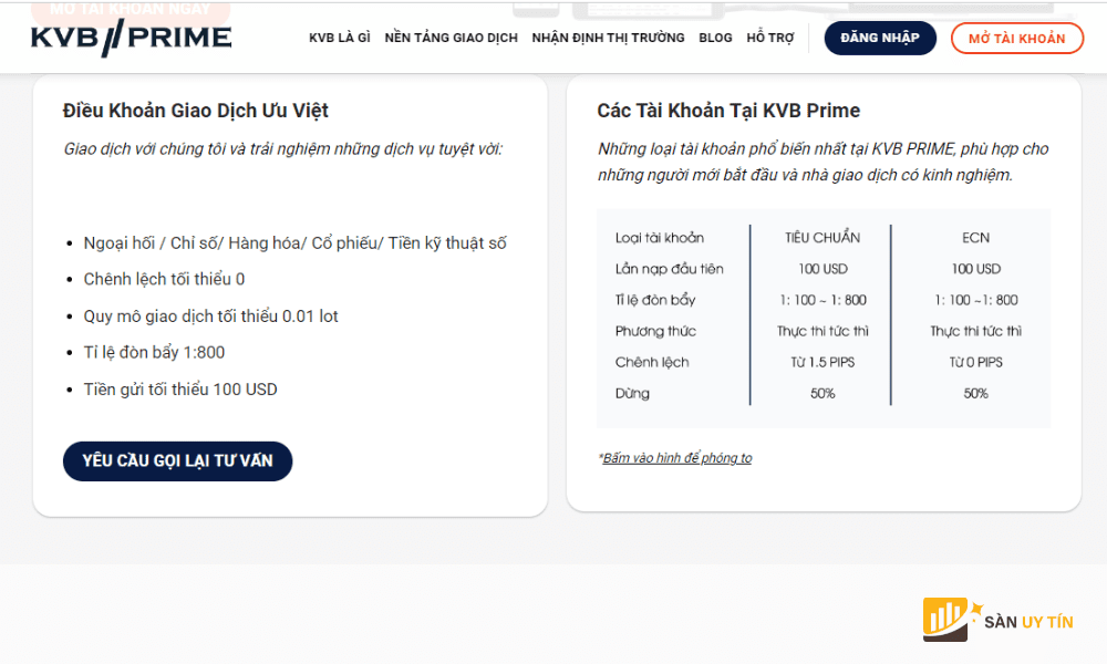 Sàn KVB Prime cung cấp cho nhà đầu tư 2 loại tài khoản