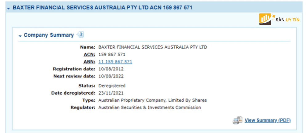 Baxter FX yeu cau ASIC thu hoi giay phep hoat dong vao thang 11 nam 2021