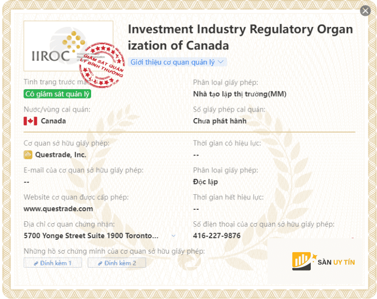 Giay phep cua Questrade chi co hieu luc doi voi cu dan Canada