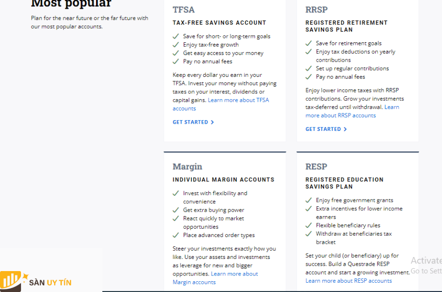 Questrade cung cap nhieu loai tai khoan danh cho trader Canada