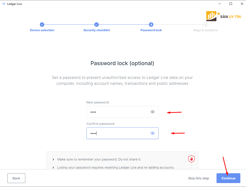 Thiet lap mat khau de truy cap vao phan mem Ledger Live b1