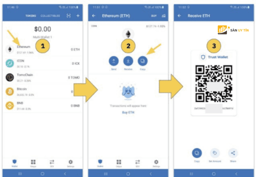 Cach nhan cointoken tu vi khac sang vi Trust Wallet