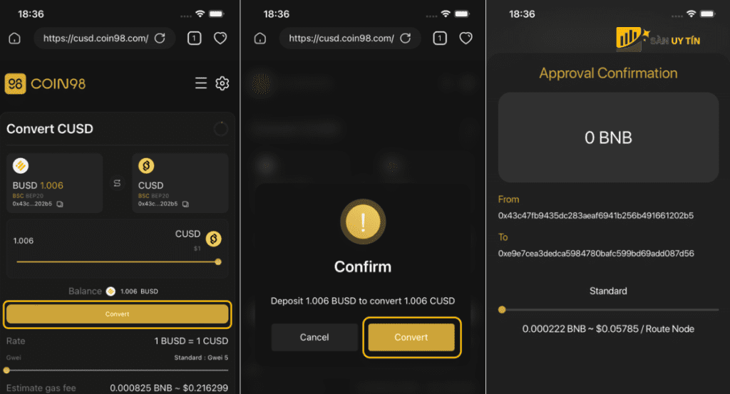 Chuyen doi CUSD truc tiep tren Coin98 Dollar b3